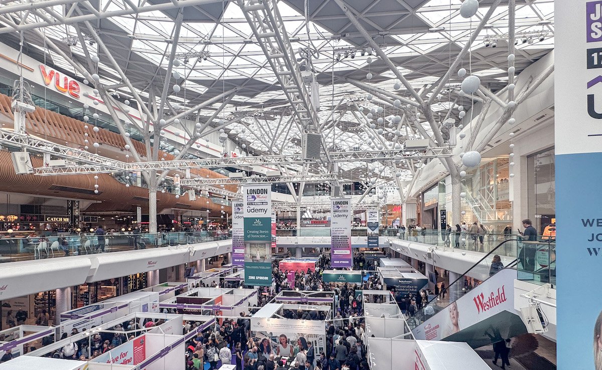 A busy London Job Show floor with employers recruiting at Westfield London