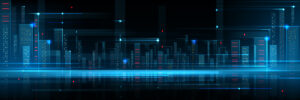 Abstract futuristic background with tech city.