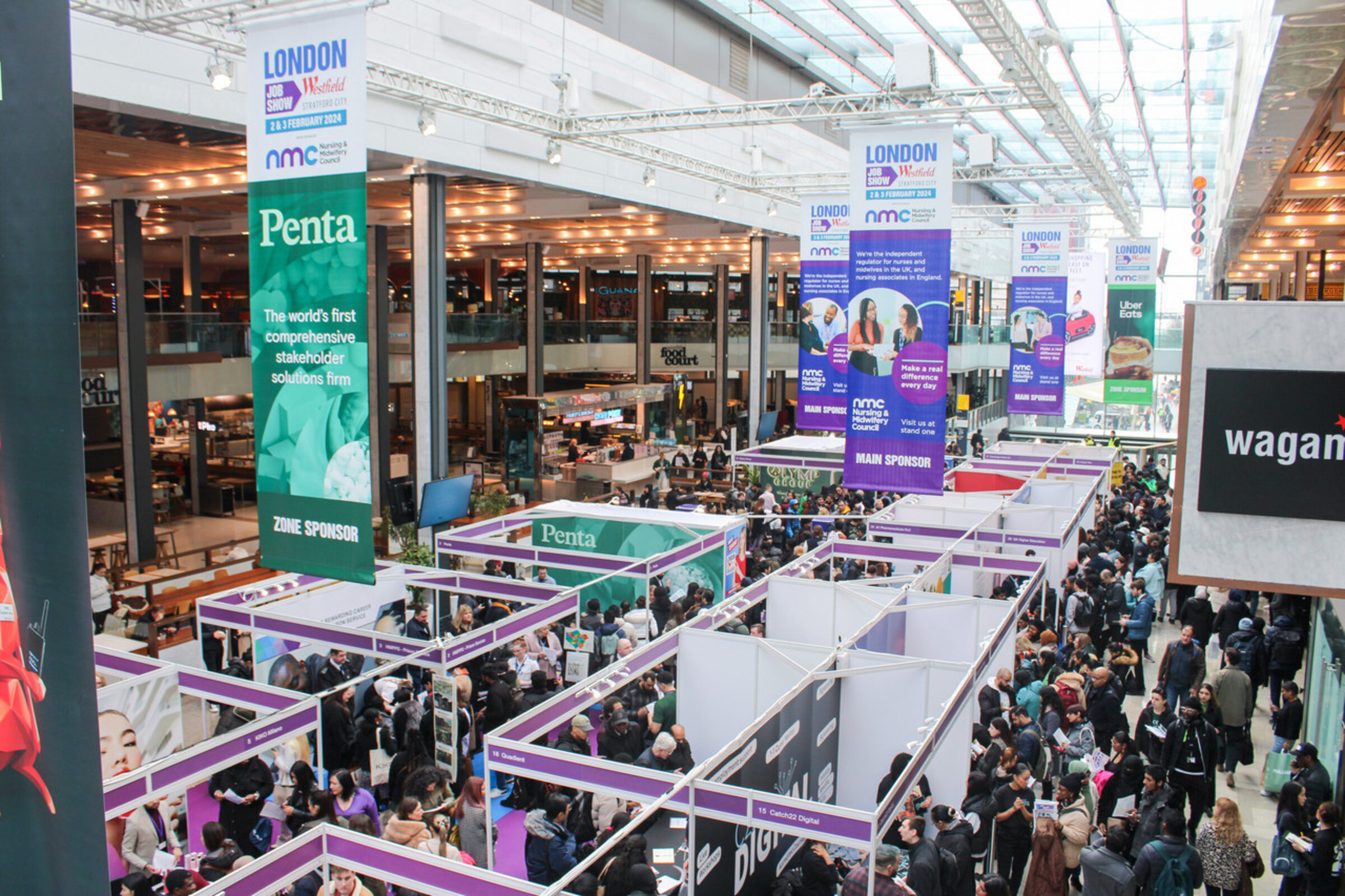 A busy London Job Show floor at Westfield London