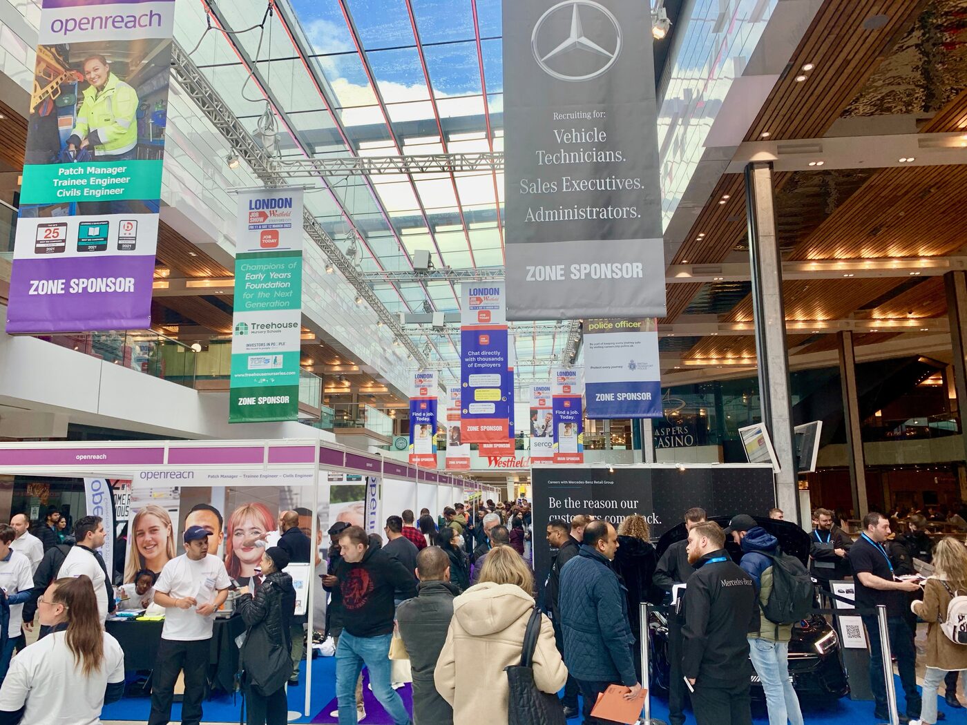 Branded employer stands recruiting for live vacancies at the London Job Show